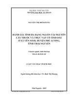 Đánh giá tính đa dạng nguồn tài nguyên cây thuốc và thực vật có tinh dầu ở xã Yên Ninh, huyện Phú Lương, tỉnh Thái Nguyên (LV thạc sĩ)