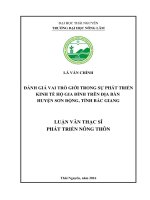 Đánh giá vai trò giới trong sự phát triển kinh tế hộ gia đình trên địa bàn huyện Sơn Động, tỉnh Bắc Giang (LV thạc sĩ)