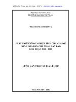 Phát triển nông nghiệp tỉnh Champasak cộng hòa dân chủ nhân dân Lào giai đoạn 20112015 (LV thạc sĩ)