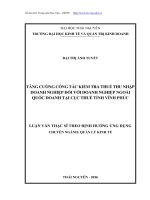 Tăng cường công tác kiểm tra thuế thu nhập doanh nghiệp đối với doanh nghiệp ngoài quốc doanh tại cục thuế tỉnh Vĩnh Phúc (LV thạc sĩ)