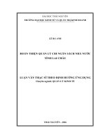 Hoàn thiện quản lý chi ngân sách nhà nước tỉnh Lai Châu (LV thạc sĩ)
