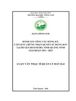 Đánh giá công tác đăng ký, cấp giấy chứng nhận quyền sử dụng đất tại huyện Hoành Bồ, tỉnh Quảng Ninh giai đoạn 2011  2015 (LV thạc sĩ)