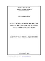 Quản lý hoạt động chăm sóc sức khỏe cho trẻ mẫu giáo ở trường mần non thị xã Chí Linh, Tỉnh Hải Dương (LV thạc sĩ)
