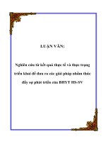 Nghiên cứu từ kết quả thực tế và thực trạng triển khai để đưa ra các giải pháp nhằm thú đẩy sự phát triển của BHYT HS-SV