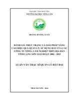Đánh giá thực trạng và giải pháp nâng cao hiệu quả quản lý, sử dụng đất của các công ty nông lâm nghiệp trên địa bàn tỉnh Lạng Sơn giai đoạn 2006  2015 (LV thạc sĩ)