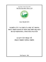 Nghiên cứu vai trò của phụ nữ trong phát triển kinh tế nông hộ trên địa bàn huyện Định Hóa, tỉnh Thái Nguyên (LV thạc sĩ)