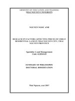 Luận án tiến sĩ kinh tế quản lý đề tải nghiên cứu một số yếu tố ảnh hưởng đến giá đất ở đô thị tại thành phố thái nguyên, tỉnh thái nguyên 