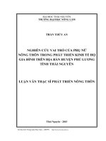 Nghiên cứu vai trò của phụ nữ nông thôn trong phát triển kinh tế hộ gia đình trên địa bàn huyện Phú Lương, tỉnh Thái Nguyên (LV thạc sĩ)