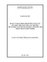 Quản lý hoạt động bồi dưỡng năng lực dạy học cho giáo viên các trường trung học cơ sở huyện hạ hòa, tỉnh phú thọ theo chuẩn nghề nghiệp 