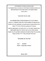 Les problèmes linquistiques et culturels dans la traduction du vietnamien en français 