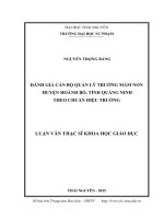 Đánh giá cán bộ quản lý trường mầm non huyện Hoành Bồ, tỉnh Quảng Ninh theo Chuẩn hiệu trưởng (LV thạc sĩ)