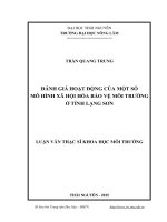 Đánh giá hoạt động của một số mô hình xã hội hóa bảo vệ môi trường ở tỉnh lạng sơn 