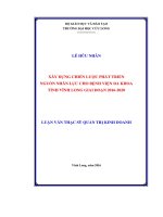 Xây dựng chiến lược phát triển nguồn nhân lực cho Bệnh viện đa khoa tỉnh Vĩnh Long giai đoạn 20162020 (LV thạc sĩ))