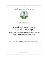 Phân tích danh mục thuốc đã được sử dụng tại bệnh viện đa khoa thị xã bình long tỉnh bình phước năm 2015 