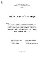Nâng cao chất lượng cho vay ngắn hạn tại ngân hàng thương mại cổ phần kỹ thương Việt Nam, chi nhánh Hà Tây