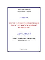 Các yếu tố ảnh hưởng đến quyết định đầu tư trực tiếp nước ngoài vào tỉnh Vĩnh Long (LV thạc sĩ))
