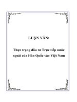 Thực trạng đầu tư Trực tiếp nước ngoài của Hàn Quốc vào Việt Nam