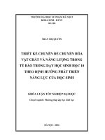 Thiết kế chuyên đề chuyển hóa vật chất và năng lượng trong tế bào, trong dạy học Sinh học 10 theo định hướng phát triển năng lực của học sinh (LV tốt nghiệp)