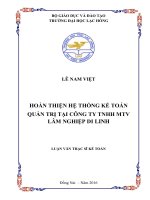 Hoàn thiện hệ thống kế toán quản trị tại công ty TNHH MTV lâm nghiệp di linh 