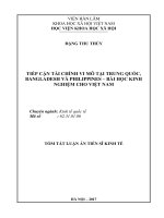 Tiếp cận tài chính vi mô tại Trung Quốc, Bangladesh và Philippines Bài học kinh nghiệm cho Việt Nam