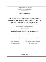 Quản trị rủi ro trong hoạt động kinh doanh hệ thống sân bóng đá của Công ty Cổ phần Đầu tư F-Leage tại Hà Nội