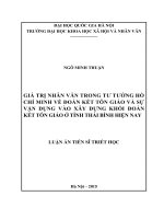 Giá trị nhân văn trong tư tưởng hồ chí minh về đoàn kết tôn giáo và sự vận dụng vào xây dựng khối đoàn kết tôn giáo ở tỉnh thái bình hiện nay 