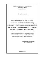 Điều tra thực trạng việc giáo dục giới tính và trình độ hiểu biết về sức khỏe sinh sản trường trung học cơ sở kinh kệ và cao mại   huyện lâm thao   tỉnh phú thọ 