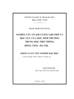 Nghiên cứu khả năng ghi nhớ và học lực của học sinh trường trung học phổ thông hồng thái   hà nội 