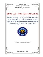 ĐÁNH GIÁ HIỆU QUẢ SỬ DỤNG VỐN TÍN DỤNG CỦA CÁC HỘ NÔNG DÂN VAY VỐN TẠI CHI NHÁNH NGÂN HÀNG NÔNG NGHIỆP VÀ PHÁT TRIỂN NÔNG THÔN HUYỆN PHÚ LỘC – TỈNH THỪA THIÊN HUẾ