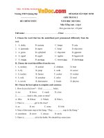  Đề thi chọn học sinh giỏi môn tiếng anh 6 trường THCS Quảng Đại năm 2014 2015