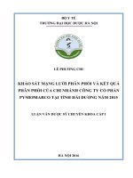 Khảo sát mạng lưới phân phối và kết quả phân phối của chi nhánh công ty cổ phần pymepharco tại tỉnh hải dương năm 2015 