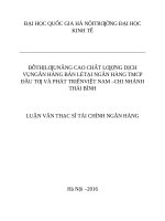 Nâng cao chất lượng dịch vụ ngân hàng bán lẻ tại Ngân hàng thương mại cổ phần Đầu tư và Phát triển Việt Nam – Chi nhánh Thái Bình.