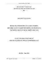 ĐÁNH GIÁ ẢNH HƯỞNG của CHÁY NGHÈO đến HIỆU SUẤT và KHÍ THẢI ĐỘNG cơ  ĐÁNH lửa nạp ĐỒNG NHẤT sử DỤNG NHIÊN LIỆU LPG