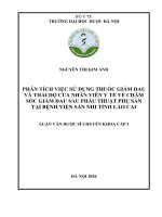 Phân tích việc sử dụng thuốc giảm đau và thái độ của nhân viên y tế về chăm sóc giảm đau sau phẫu thuật phụ sản tại bệnh viện sản nhi tỉnh lào cai 