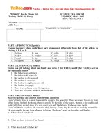 Đề thi học kỳ 1 môn Tiếng Anh lớp 6 trường THCS Mỹ Hưng, Hà Nội năm học 2016  2017 có đáp án 