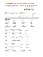 Đề thi học kỳ 1 môn tiếng Anh lớp 6 trường THCS Thị trấn Nghĩa Đàn, Nghệ An năm học 2015  2016 