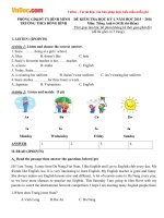 Đề thi học kì 1 môn Tiếng Anh lớp 6 trường THCS Đông Bình, Vĩnh Long năm 2015  2016 (Chương trình thí điểm) 