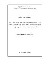 Tác động của đầu tư trực tiếp nước ngoài đến năng suất nhân tố tổng hợp minh chứng thực nghiệm tại các nước đang phát triển 