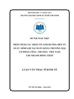 Phân tích các nhân tố ảnh hưởng đến tỷ suất sinh lợi tại ngân hàng TMCP công thương việt nam   chi nhánh đồng tháp 
