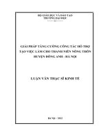 Luận văn Thạc sỹ Giải pháp tăng cường công tác hỗ trợ tạo việc làm cho thanh niên nông thôn huyện Đông Anh  Hà Nội