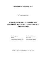 đánh giá ảnh hưởng của xâm nhập mặn đến sản xuất nông nghiệp tại huyện nga sơn, tỉnh thanh hóa 
