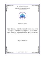 Phân tích các yếu tố ảnh hưởng đến khả năng có việc làm phi nông nghiệp của hộ gia đình nông thôn tại thị xã ninh hòa, tỉnh khánh hòa 