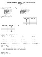 các dạng bài thử kiểm tra toán lớp 1 HKII 2016 2017