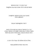 Phân tích hiệu quả hoạt động của các công trình cấp nước sinh hoạt nông thôn trên địa bàn tỉnh đắc lắc giai đoạn 2010   2014