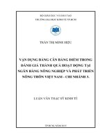 Vận dụng bảng cân bằng điểm trong đánh giá thành quả hoạt động tại ngân hàng nông nghiệp và phát triển nông thôn việt nam   chi nhánh 3 