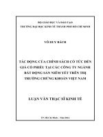 Tác động của chính sách cổ tức đến giá cổ phiếu tại các công ty ngành bất động sản niêm yết trên TTCK việt nam 