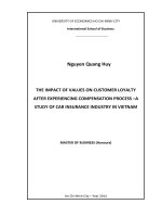 The impact of values on customer loyalty after experiencing compensation process   a study of car insurance industry in vietnam 