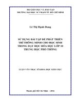 SỬ DỤNG BÀI TẬP ĐỂ PHÁT TRIỂN TRÍ THÔNG MINH CHO HỌC SINH TRONG DẠY HỌC HÓA HỌC LỚP 10 TRUNG HỌC PHỔ THÔNG
