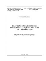 Hoạt động sinh kế chính của hộ gia đình tại một số làng nghề tái chế ở bắc ninh 