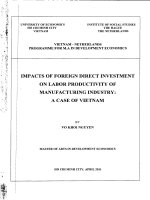 Impacts of foreign dirrect investment on labor productivity of manufacturing industry a case of vietnam 